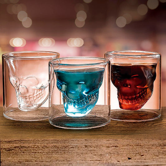 Set de 3 Vasos Calavera de Cristal – Doble Pared y Térmicos (130ml) 💀🥃